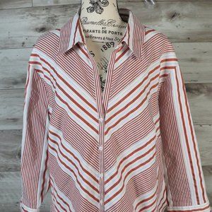 Worthington* Women's Stretch 3/4 Sleeve Button Down Low V-Neck High/Low‎ Hem~ 3X